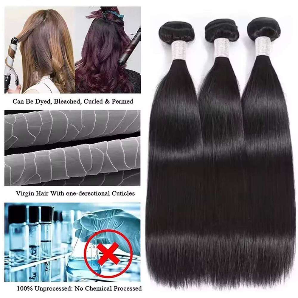 40 50 Inch 16A Bone Straight Black 3 4 Bundle 100% Remy Unprocessed Virgin Raw Human Hair Bundles Extensions