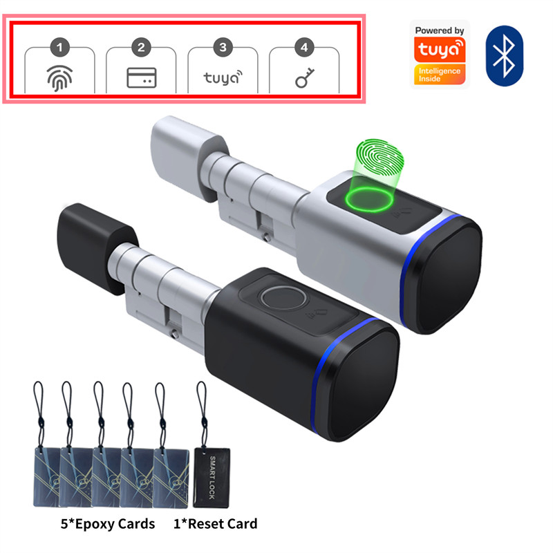 Cylinder Fingerprint Smart Lock Tuya BLE VersionLocks Splash Hardware Automatic Locking IC NFC Card Function Splash Proof Keyless Aluminum Alloy Door Hardware
