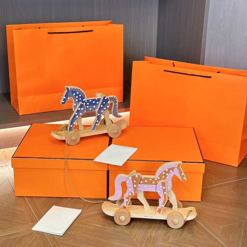 Family Little Pony Trailer Toy Wooden Horse Ornament Home Decor Gift Art Ornament