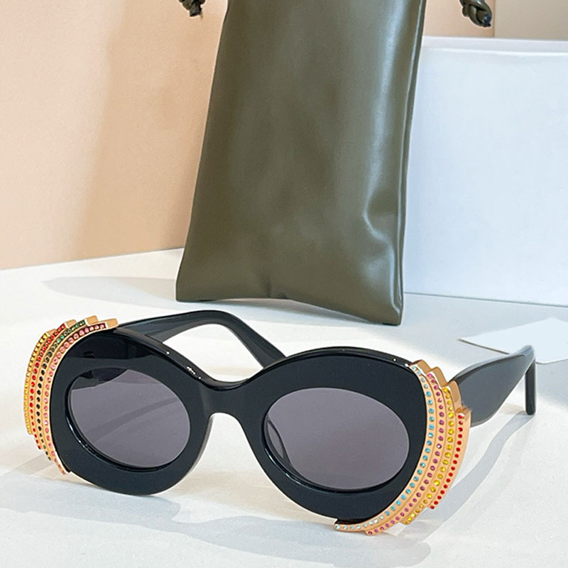 Oval shaped sunglasses Men designed with a black acetate frame Pavi sunglasses colored diamond stripes decorative borders trendy womens sunglasses LWDY UV400