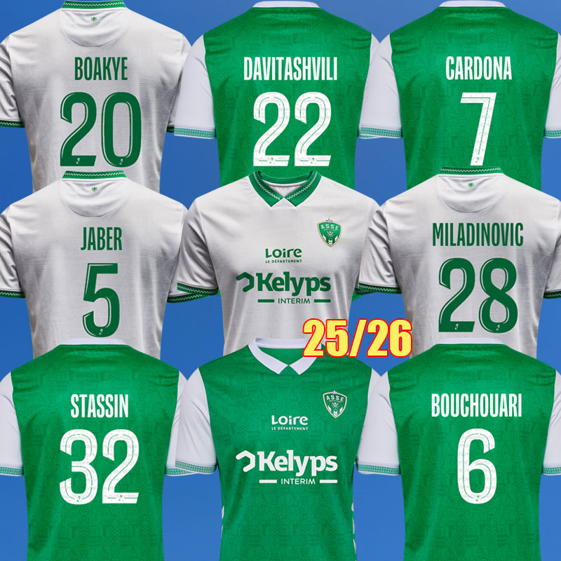 25 26 AS Saints Etienne Soccer Jerseys CARDONA BOUCHOUARI MILADINOVIC 2025 2026 maillot ASSE Etienne STASSIN Football shirts maillots equipment boutique des verts