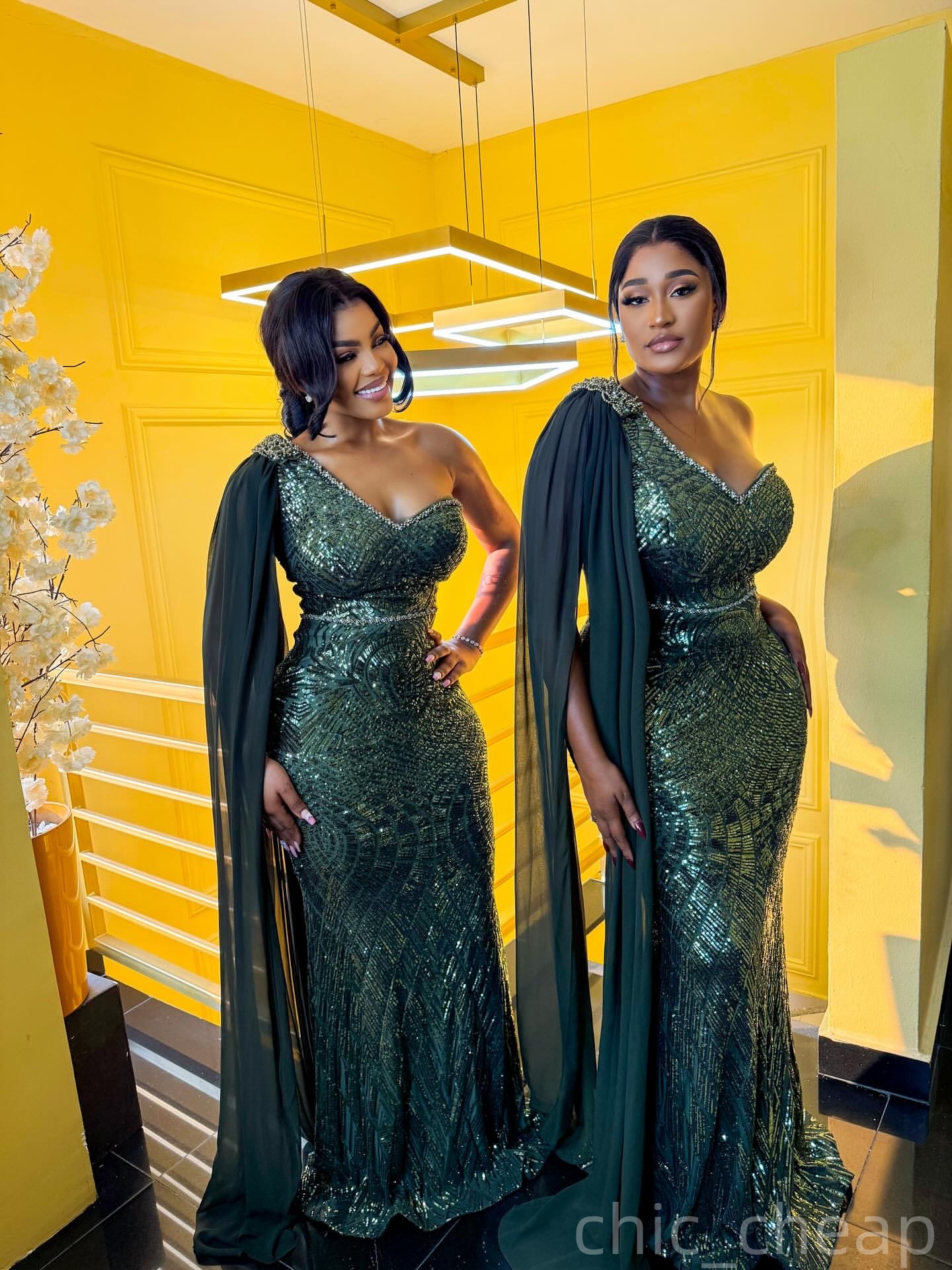 Dark Green Mermaid Prom Dresses 2025 Beaded Sequined One Shoulder Evening Formal Party Second Birthday Engagement Gowns Plus Size Dress For Special Oc