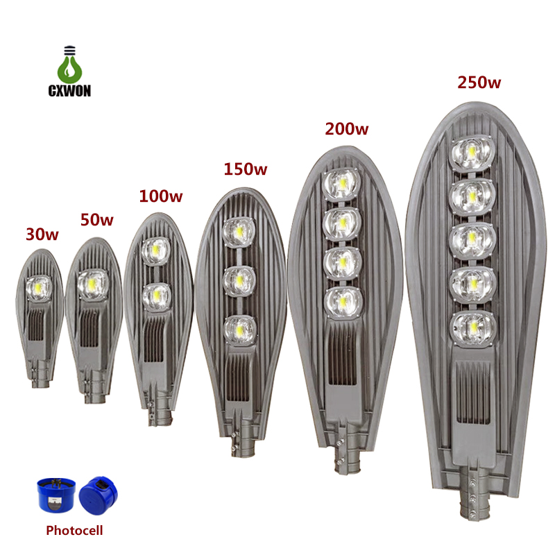 LED Cobra Street Light 100W 150W 200W AC85-265V Waterproof LED Spotlight with Photocell for City Road Street Garden Outdoor