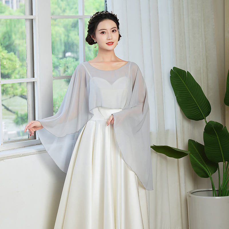 K1417 Bride summer shawl dinner dress chiffon outer wear photo etiquette performance host flesh cover sunscreen veil