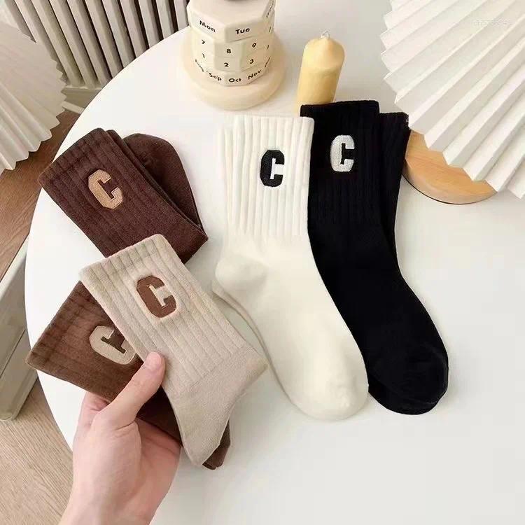 Women Socks 5 Pairs Women's C Letter Print Fashion Versatile Medium Tube Casual Comfortable Sports For Outdoor