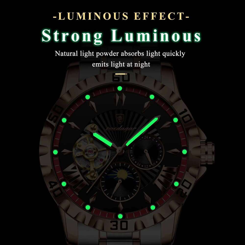 DHgargets Men's Automatic Mechanical Watch - Tourbillon, Moon Phase, Luminous, 30M Waterproof, Stainless Steel Sports Wristwatch