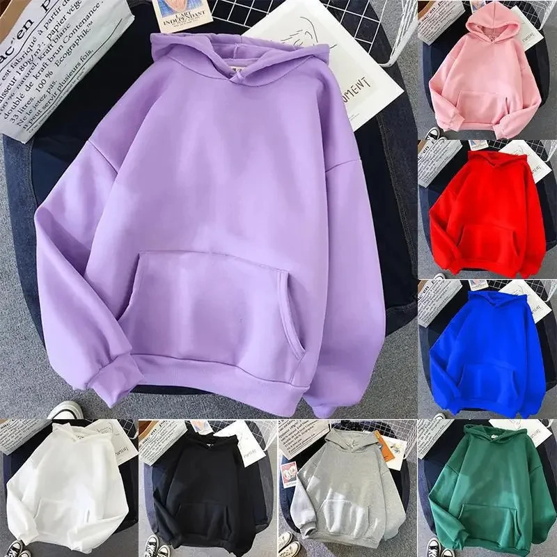 2024Autumn Casual Womens Solid Hoodie Comfortable Strecth Sweatshirts Loose Pocket Warm Clothes Fashion Street Female Pullovers 250707