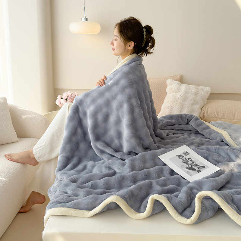 Designer blanket Maternal and infant grade bunny fleece blanket Large bubble sofa blanket Office nap blanket Solid color gift blanket