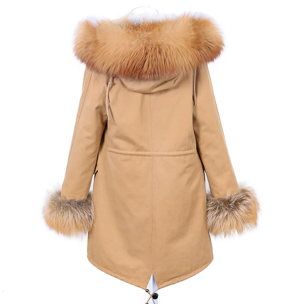 MAOMAOKONG Removable Fox Fur Collar Coats for Women Winter Jacket Hooded Rabbit Fur Lining Long Parkas Female Clothing 250717