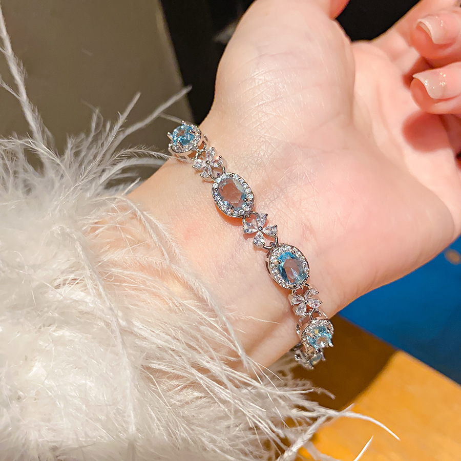 Silver - Tone Blue Gemstone Bracelet With Diamond Accents Gorgeous Party Jewelry And Gift For Her High Quality And Eye - catching Jewelry