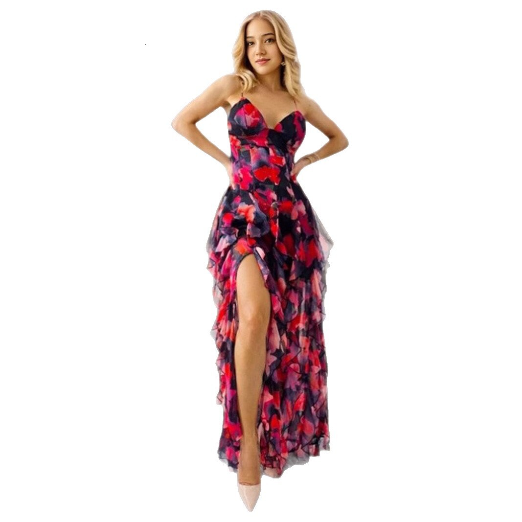 2026 New Off shoulder Womens Dress Fashion Chiffon Printed Fairy Long Elegant Evening Dress