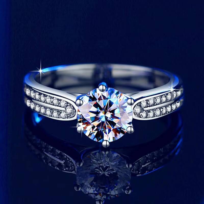 Wholesale Custom 1CT Moissanite Diamond Ring for Female Engagement Solid 925 Micro 6 Claw Setting Paved Micro 6 Claw Setting