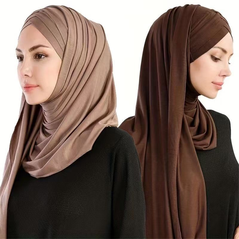 T1270 New Mercerized Cotton Three-layer Cross Brim Tie Single Color Long Scarf Shawl Hijab