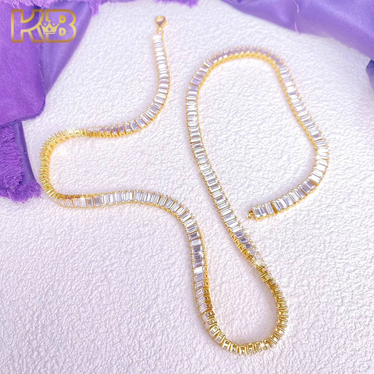 Luxury Baguette Moissanite Tennis Chain Necklace for Men Women Iced Out VVS Moissanite Hip Hop Jewelry Gift