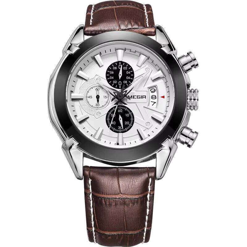 Men's Chronograph Quartz Watch - 45mm Leather Strap Quartz Watch with Date & Luminous Hands | Waterproof Sports Watch (2 Colors)