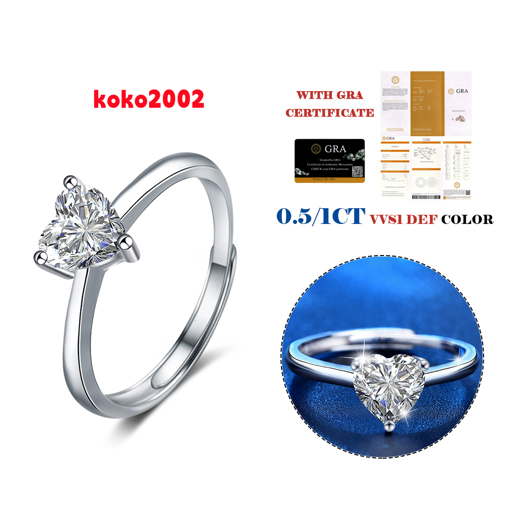 XJZ121 0.5/1ct 5mm Heart Cut Moissanite Ring for Women S925 Solid Silver Diamond Wedding Band Luxury Jewelry