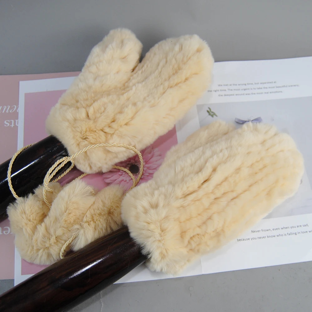 Knitted Fur Women Mittens Women Elastic Handmade Knit Rex Rabbit Fur Gloves Winter Natural Rex Rabbit Fur Glove 250717