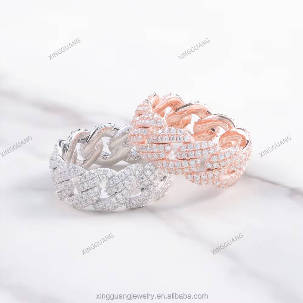 Luxury Factory Price High Quality VVS Moissanite Hip Hop Iced Out 925 Sterling Silver Men Eternity Band Ring