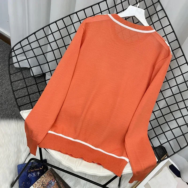 Knitwear Womens Vintage Loose Thin Sweaters Women Patchwork Knitted Tops 250718