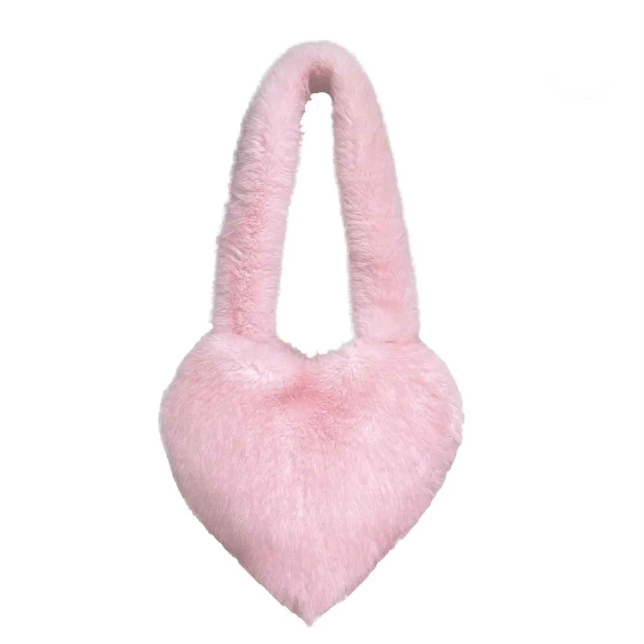 2K Girls Fluffy Shoulder Bags Love Heart Female Pink Plush Handbags Large Capacity Womens Faux Fur Crossbody Bag Tote 250717