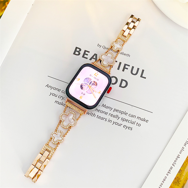 Shiny Four Leaf Clover metal applewatch straps for Apple Watch 49mm 46mm 45mm 44mm 42mm 41mm 40mm 38mm bands iwatch Series 10 9 8 7 6 5 4 3 Ultra 2 lu