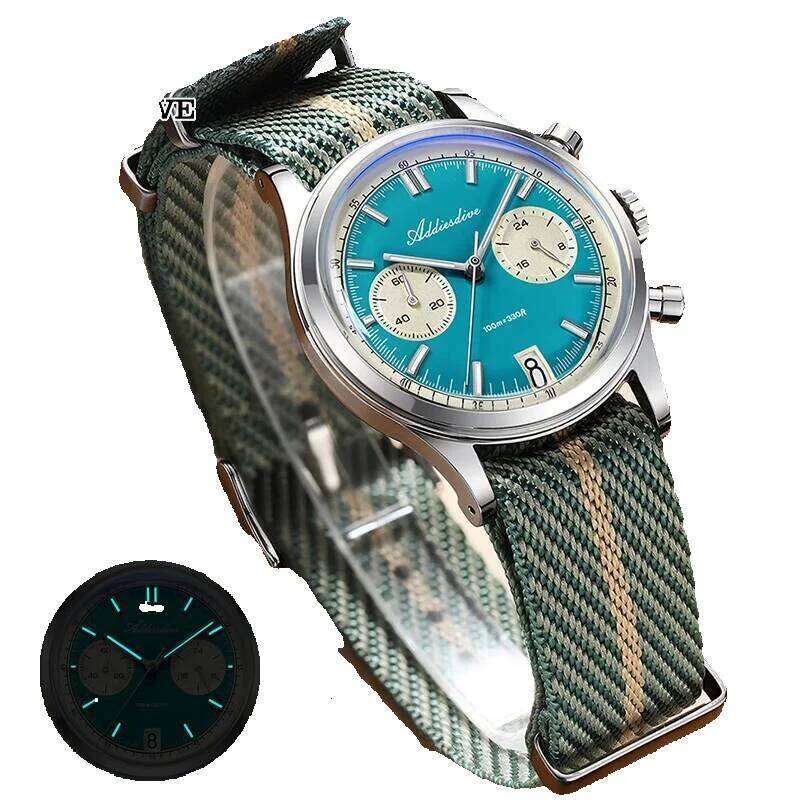 ADDIESDIVE Ad2095 Watch Of Men 60Min Chronograph Quartz Wristwatch Bubble Mirror Glass Luminous Waterproof Men's Watches 38Mm