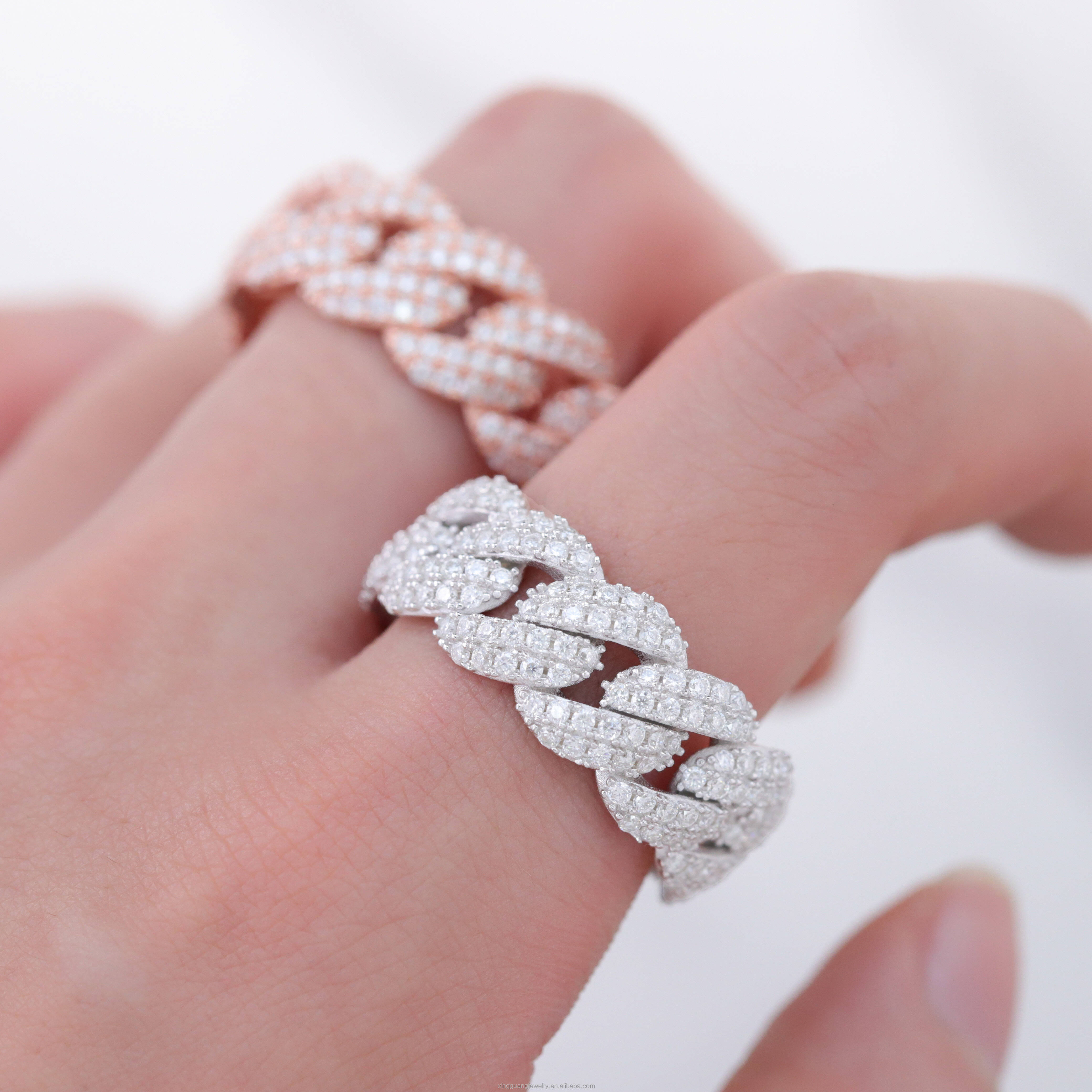 Luxury Factory Price High Quality VVS Moissanite Hip Hop Iced Out 925 Sterling Silver Men Eternity Band Ring