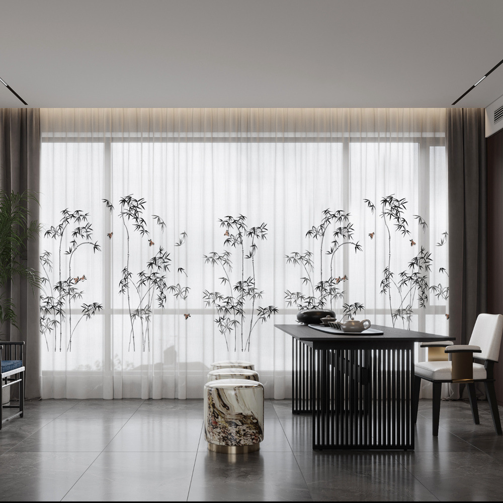 YL-36639 New Chinese style landscape painting all-match chiffon window screen living room bedroom tea house temple light-transmitting and non-transmit