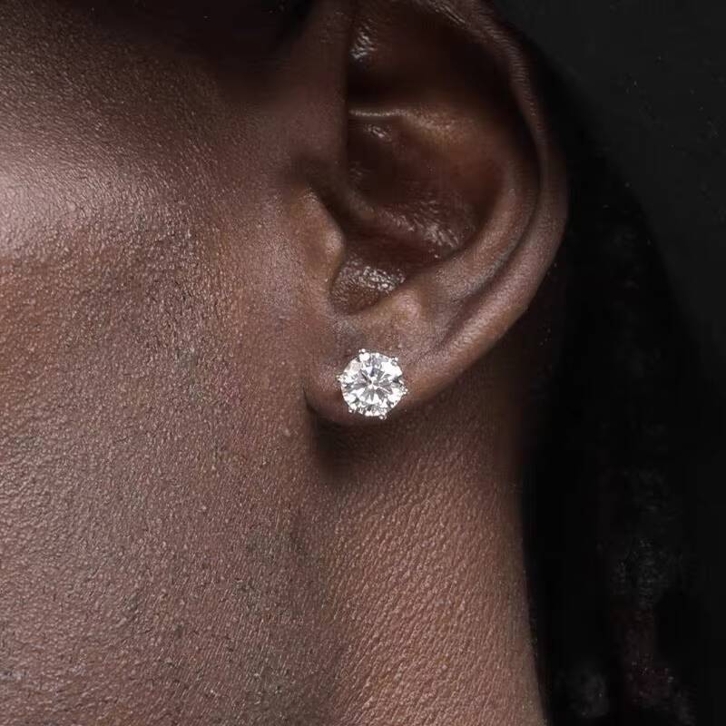 XG RTS Diamond Jewelry Round Moissanite Stud Earrings 6 Claws Prongs 925 Sterling Silver Fine Jewelry Earrings Push Back