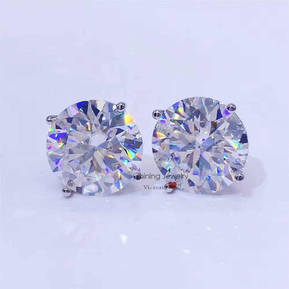 10k 14k 18k Real Gold 3 Prongs Set 16ct Screw Back Stud Moissanite Earrings Men