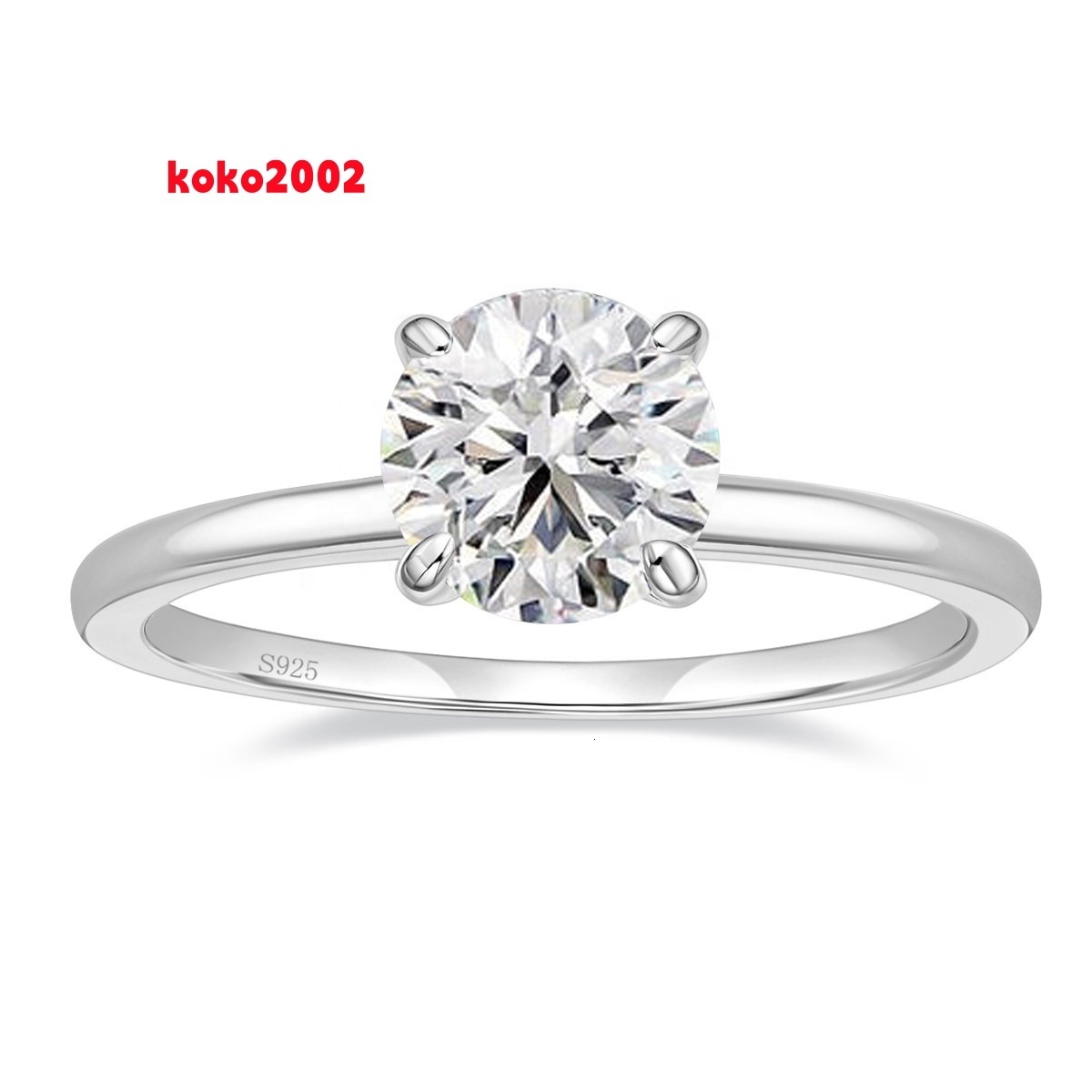 OAHLAN Wholesale Jewelry 925 Sterling Silver Wedding Rings 1.5ct Round Cut Moissanite Solitaire Engagement Ring for Women