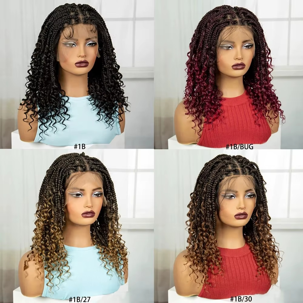 Lightweight Short Braids Wig Triangle Knotless Braided Hair Full Lace Wigs Knotless Box Braided Wigs Synthetic Twisted Braided Lace 180Density Wig Bla