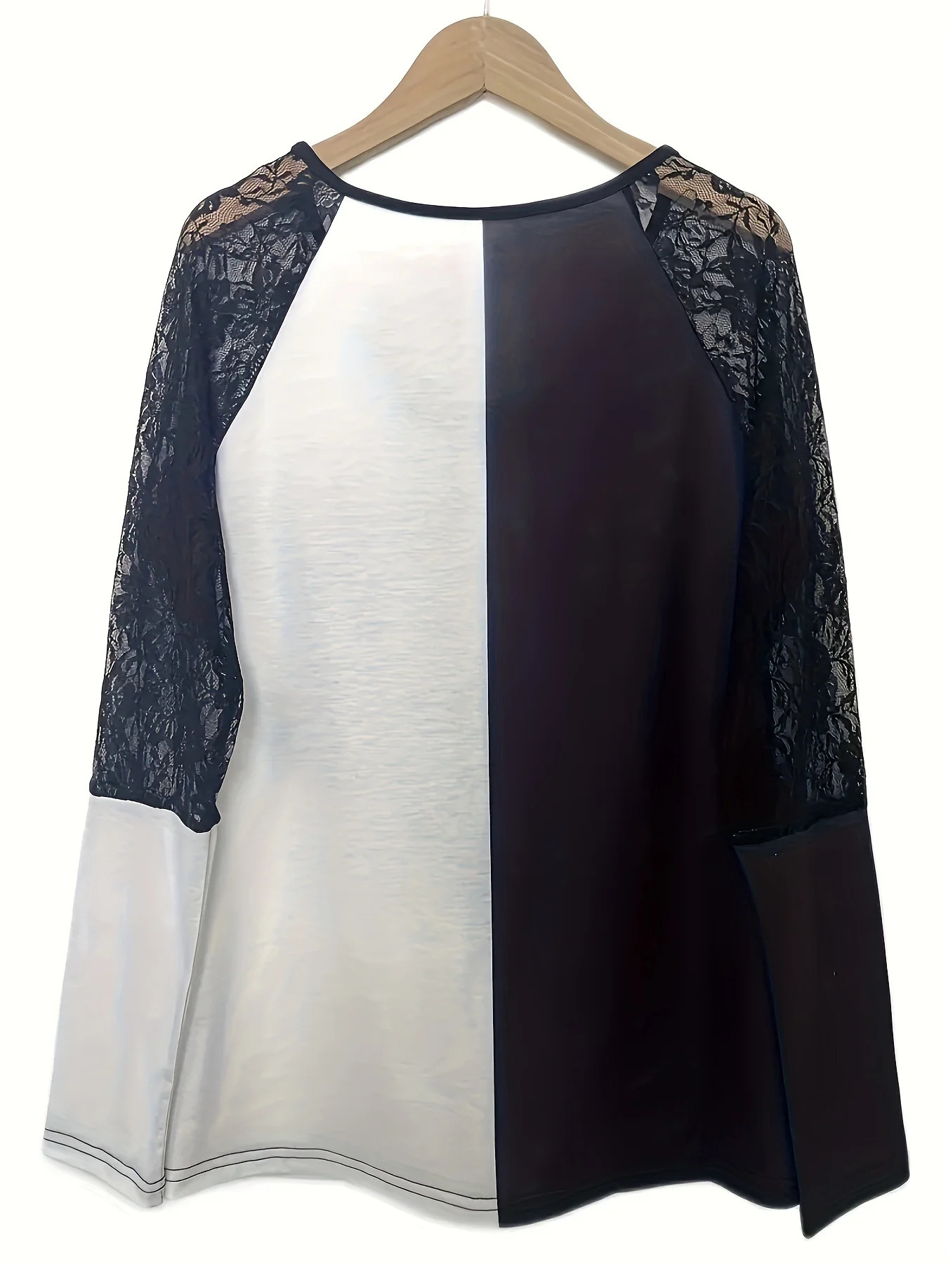 Plus Size Gothic Top Womens Colorblock Skull Print Tshirt Contrast Lace Raglan Sleeve V Neck Slight Stretch Tee 250707