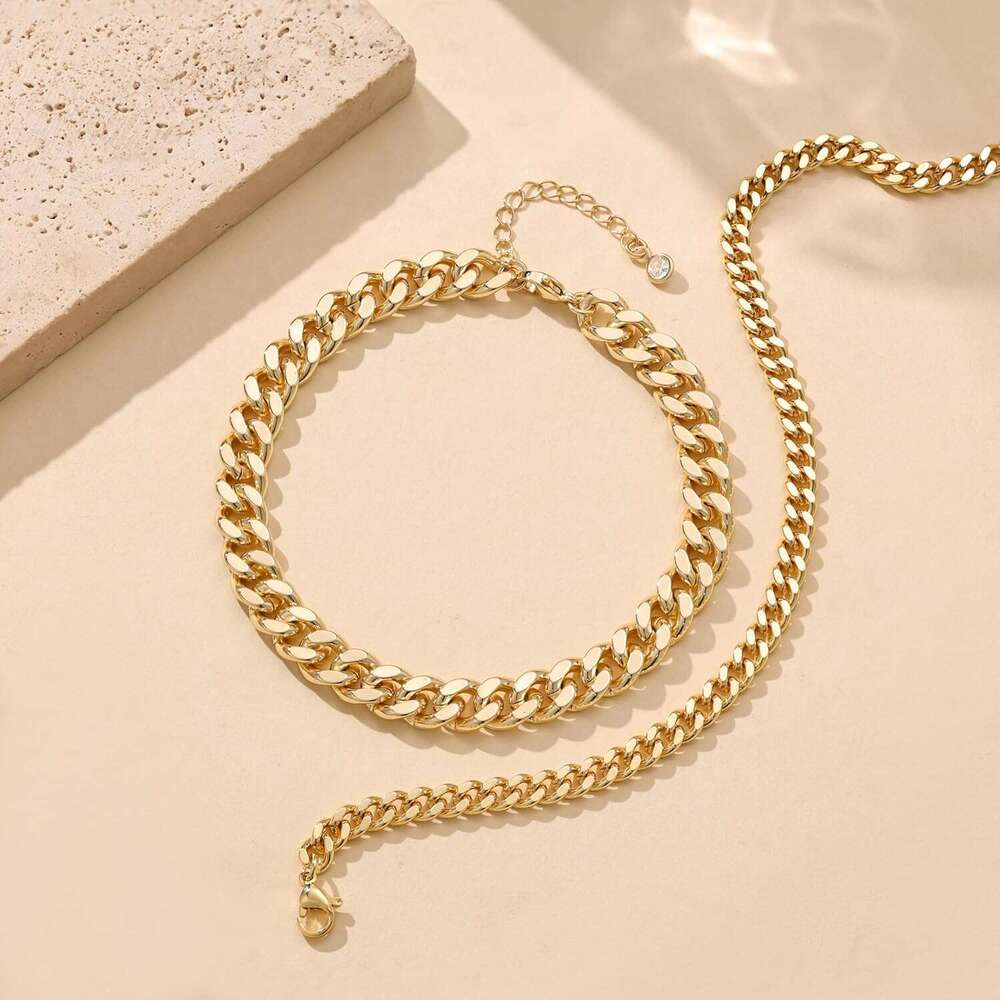 14K Plated/Sier Waterproof Minimalist Cuban Link Set Dainty Layered Ankle Bracelets Anklets for Women Gold Anklet Jewelry Gifts