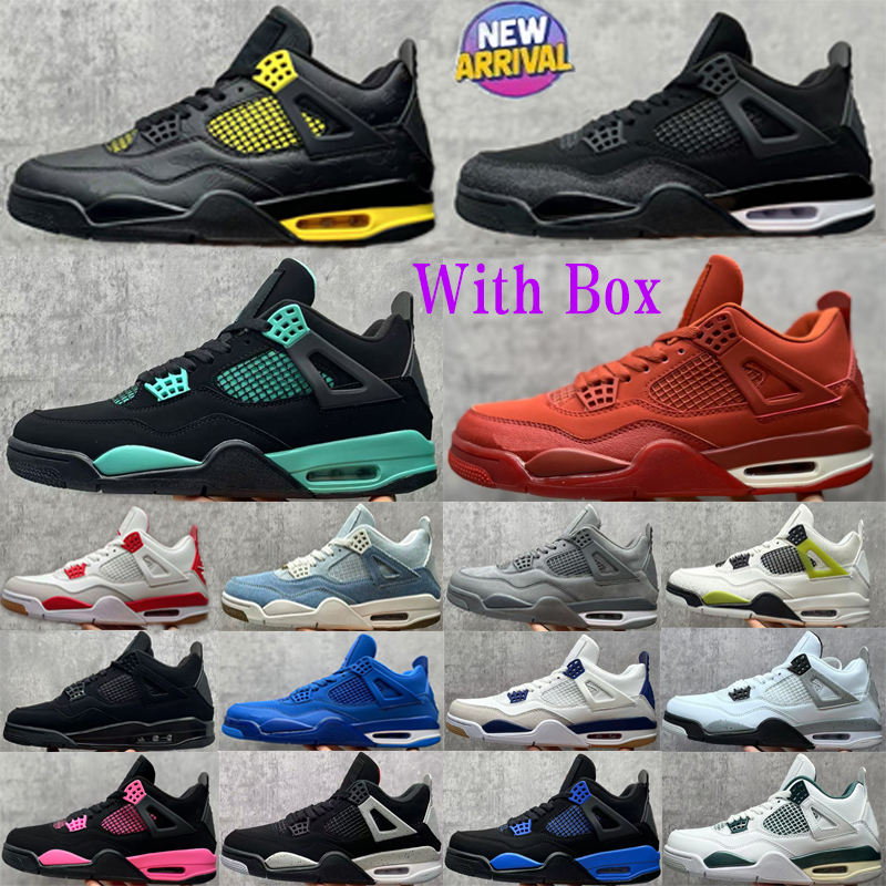 2025 With box Designer shoes 4s basketball shoes for men women Black Cat Military Sail Red Thunder White Oreo Brick by brick Blue University outdoors sneakers