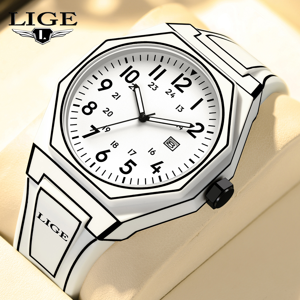 LIGE men's quartz watch simple fashion brand watch teenager's preferred watch silicone strap student exquisite watch holiday gift Waterproof