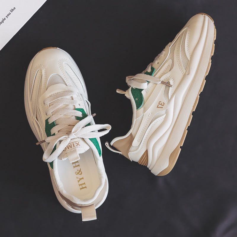 Women Leather Platform Sneakers Autumn Fashion Mesh breathable Anti Slip Thick Bottom Sport Shoes Flats Casual Vulcanized Shoes Flat Bottomed Casual B