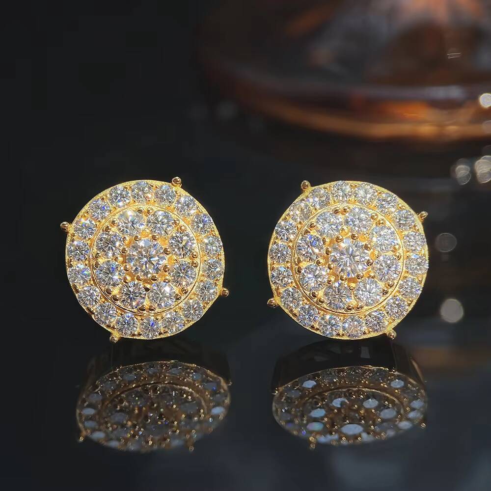 925 Sterling Silver Double Layer Stud Earrings with Moissanite Luxurious Fine Jewelry