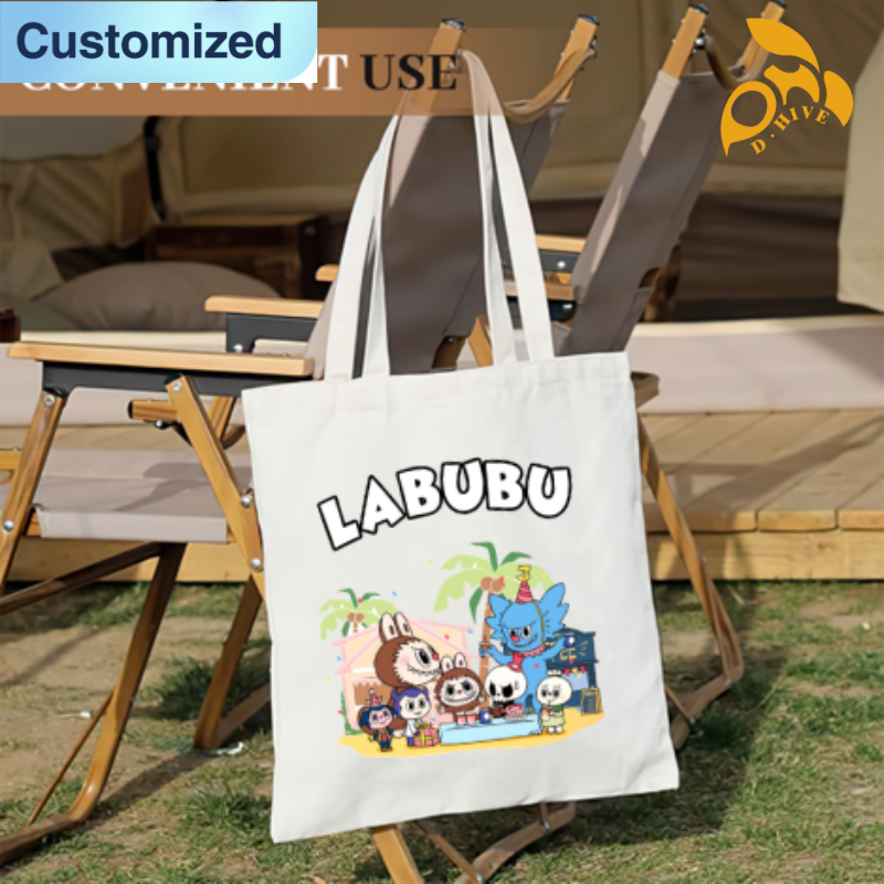LABUBU Free shipping fashion designers customize Canvas Bags high-quality full-print canvas tote