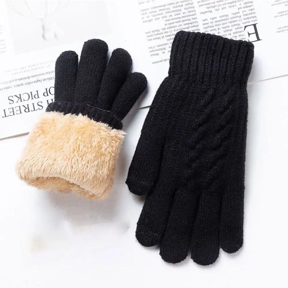 Fashion Boys Girl Winter Gloves Pure Color Lamb Velvet Mittens Soft Warm Black Double Layer Male Thickened Gloves 250716