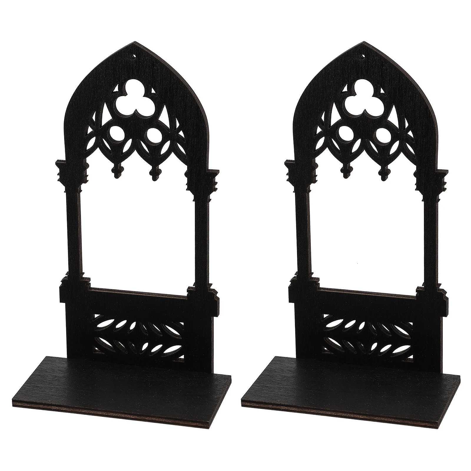 1 Pair Wooden Gothic Holder Prop Vintage Candlestick Candelabrum Decorative Arch Style Stand Home Desktop Decor W250721 H260310