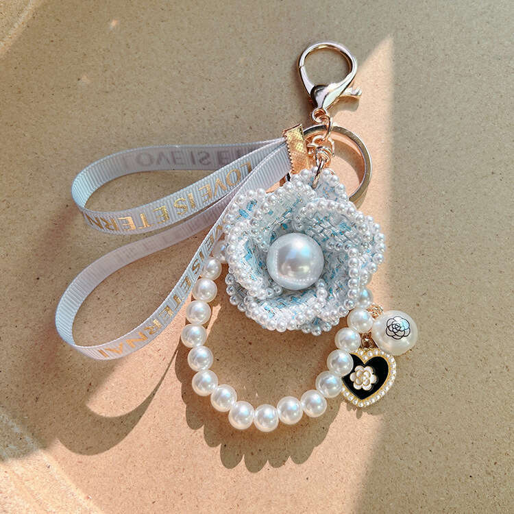Korean Style Pearl Element Camellia Keychain Bag Pendant Creative Independent Design Product