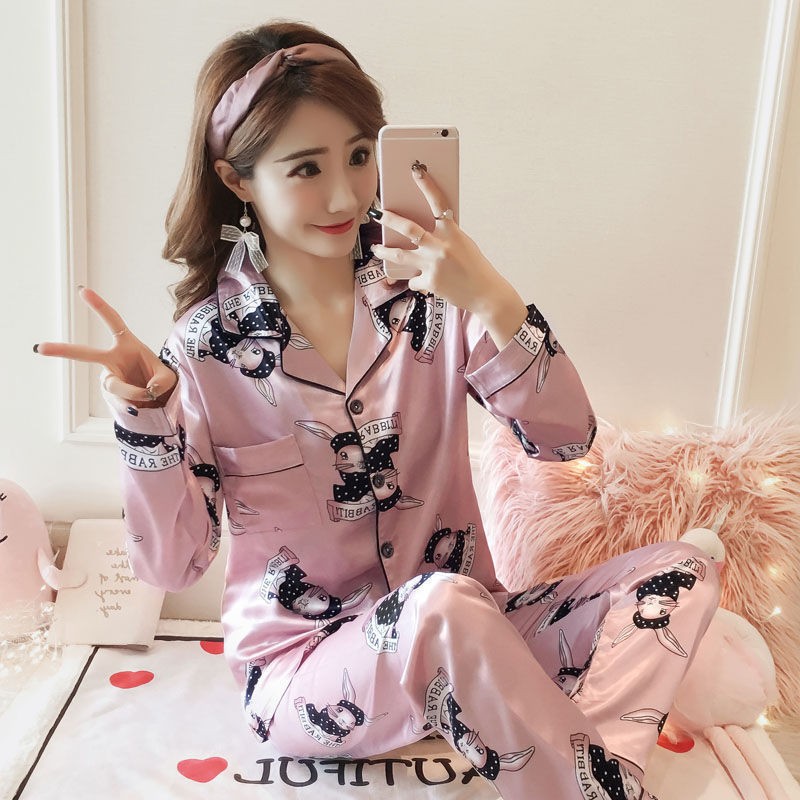 B983-Spring and autumn pajamas printed long-sleeved trousers home clothes short-sleeved two-piece suit