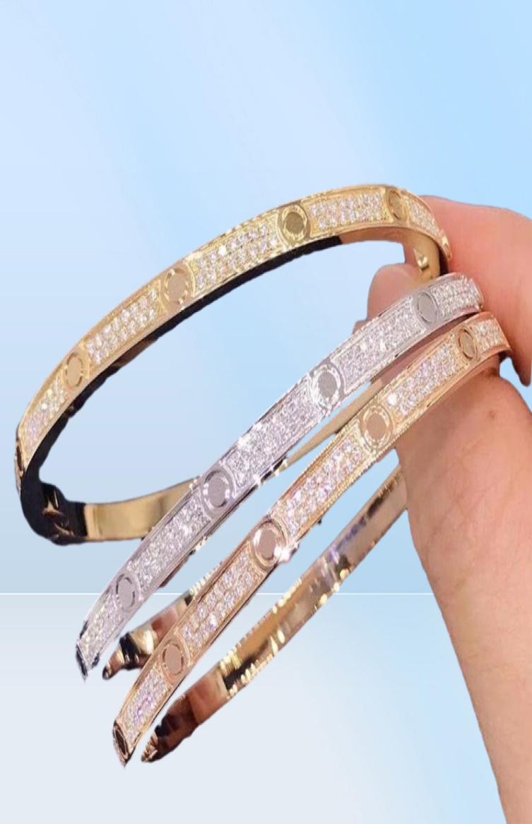 Luxury Top Fine Cuff Bracelet Pure 925 Sterling Silver Jewelry For Women Screw Bangle Thin Design Rose Gold Diamond Love Bangle We2460144