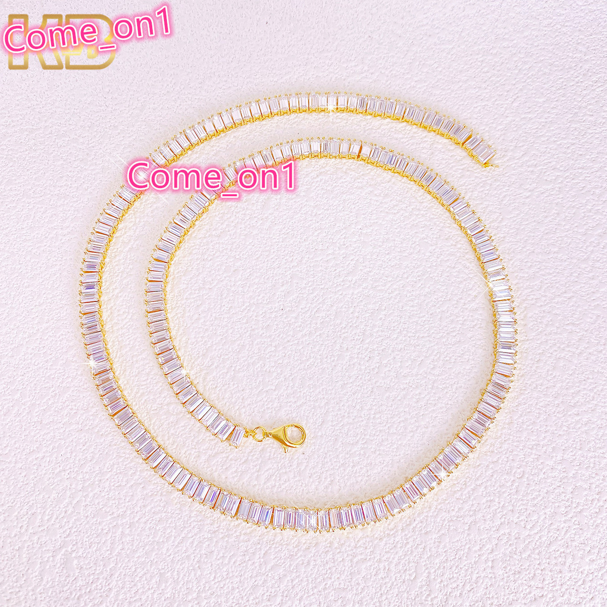 Luxury Baguette Moissanite Tennis Chain Necklace for Men Women Iced Out VVS Moissanite Hip Hop Jewelry Gift