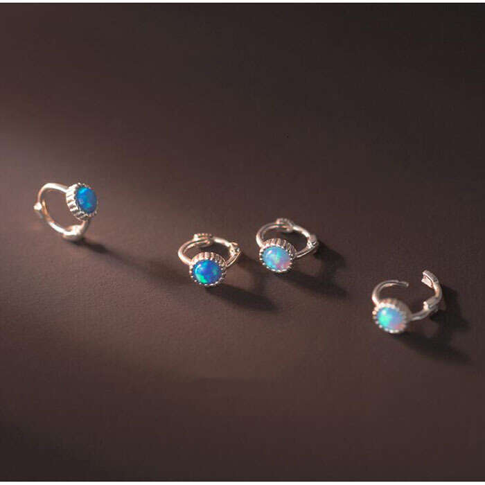 Tiqi Synthetic Colored Opal Pure Sier Stud Earrings for Women Mini Ear Cuff Niche Design Minimalist Ins Style
