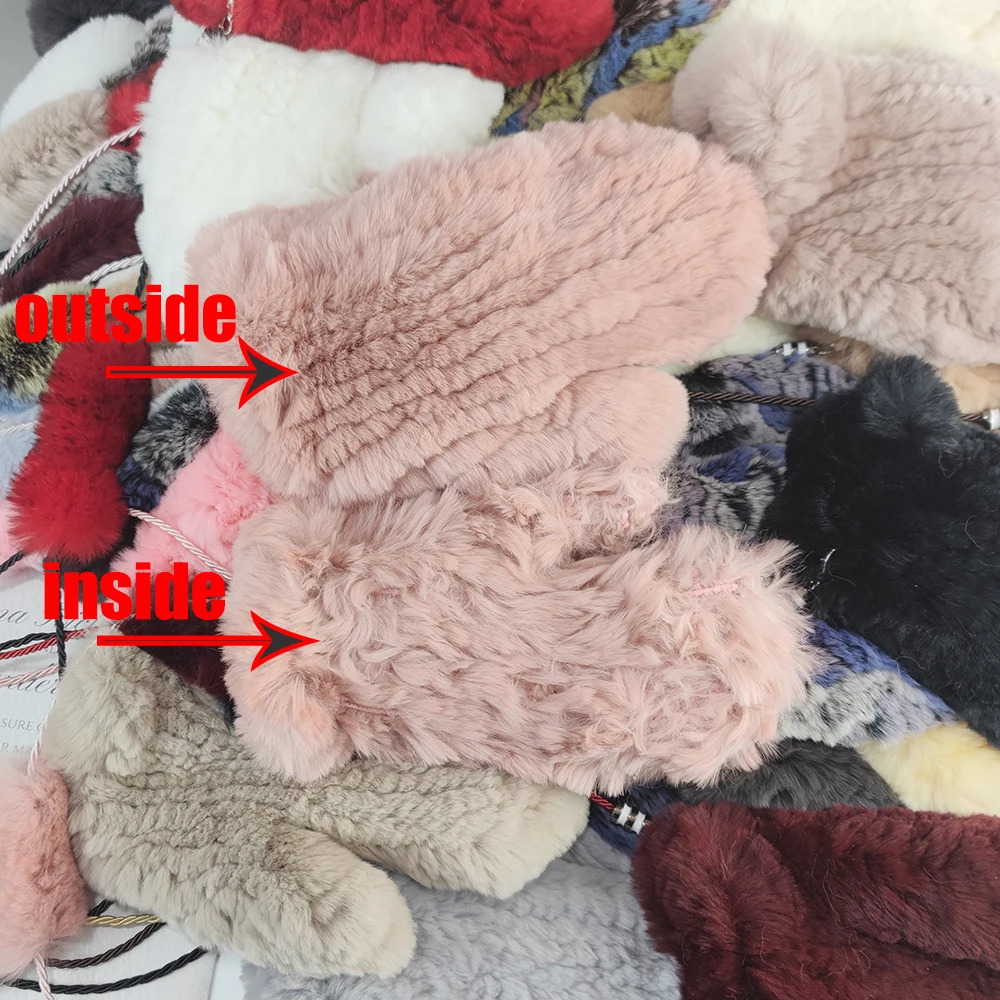 Knitted Fur Women Mittens Women Elastic Handmade Knit Rex Rabbit Fur Gloves Winter Natural Rex Rabbit Fur Glove 250717
