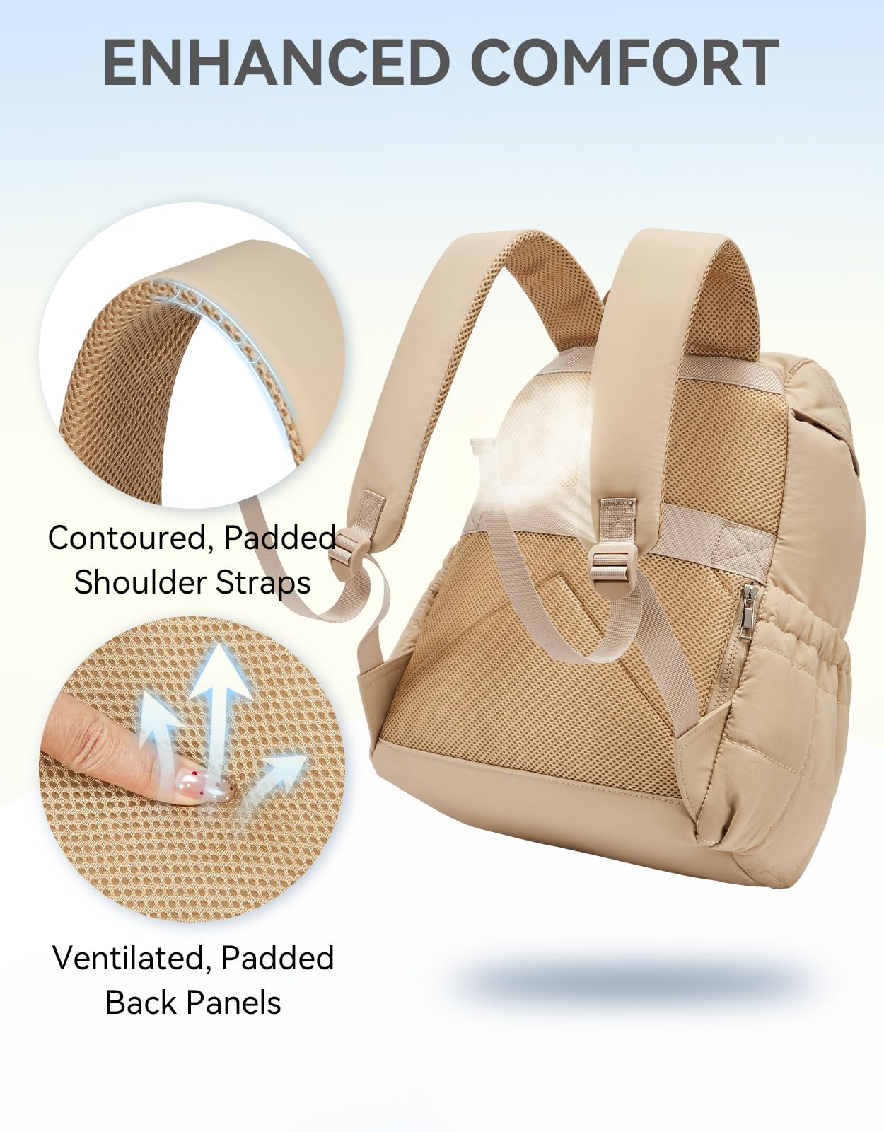 Women's Puffer Backpack, Versatile College Laptop Backpack with RFID Pocket, Water Resistant Casual Travel Daypack