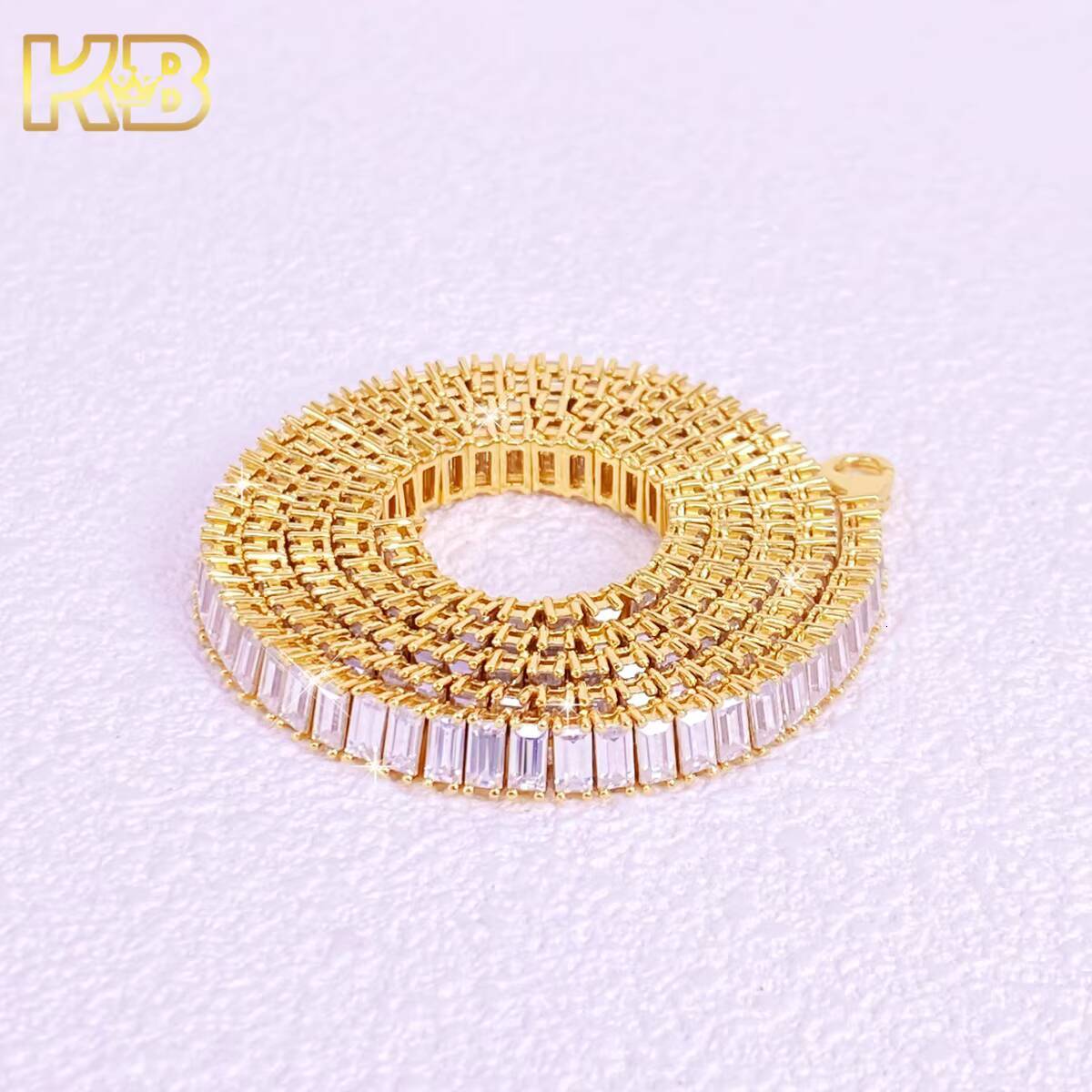 Luxury Baguette Moissanite Tennis Chain Necklace for Men Women Iced Out VVS Moissanite Hip Hop Jewelry Gift