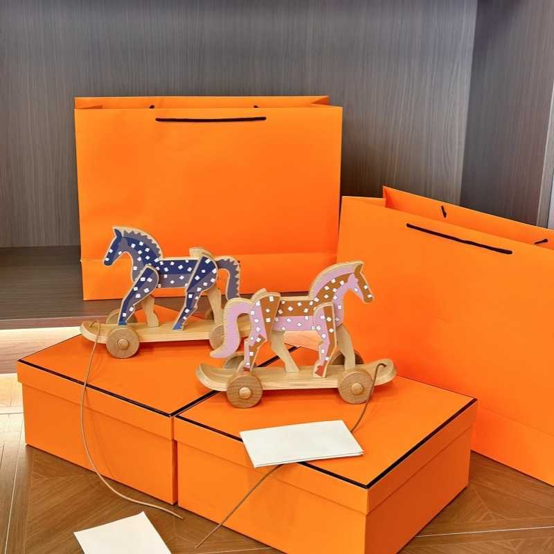 Family Little Pony Trailer Toy Wooden Horse Ornament Home Decor Gift Art Ornament